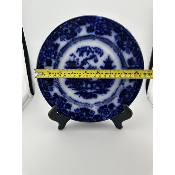 KIN-SHAN Flow Blue Staffordshire Chinoiserie 8.5" Plate By E.C.  Co 1850 - Picture 5 of 8